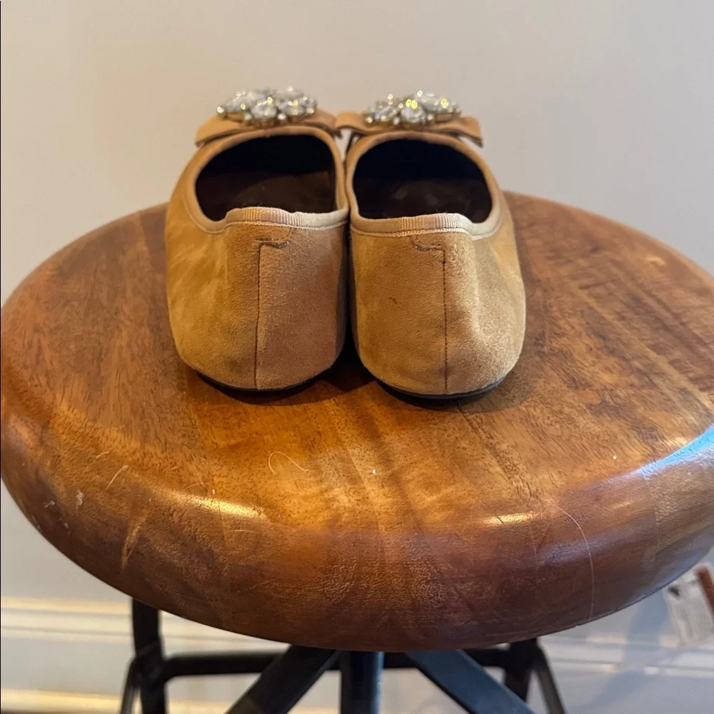 Jessica Simpson Gold Velvet Flats with Crystal embellishments Sz 8.5 medium NWOB - Picture 6 of 11